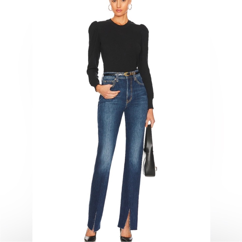 Veronica Beard Keane Long Straight Leg High Rise Front Slit Jeans Size 30